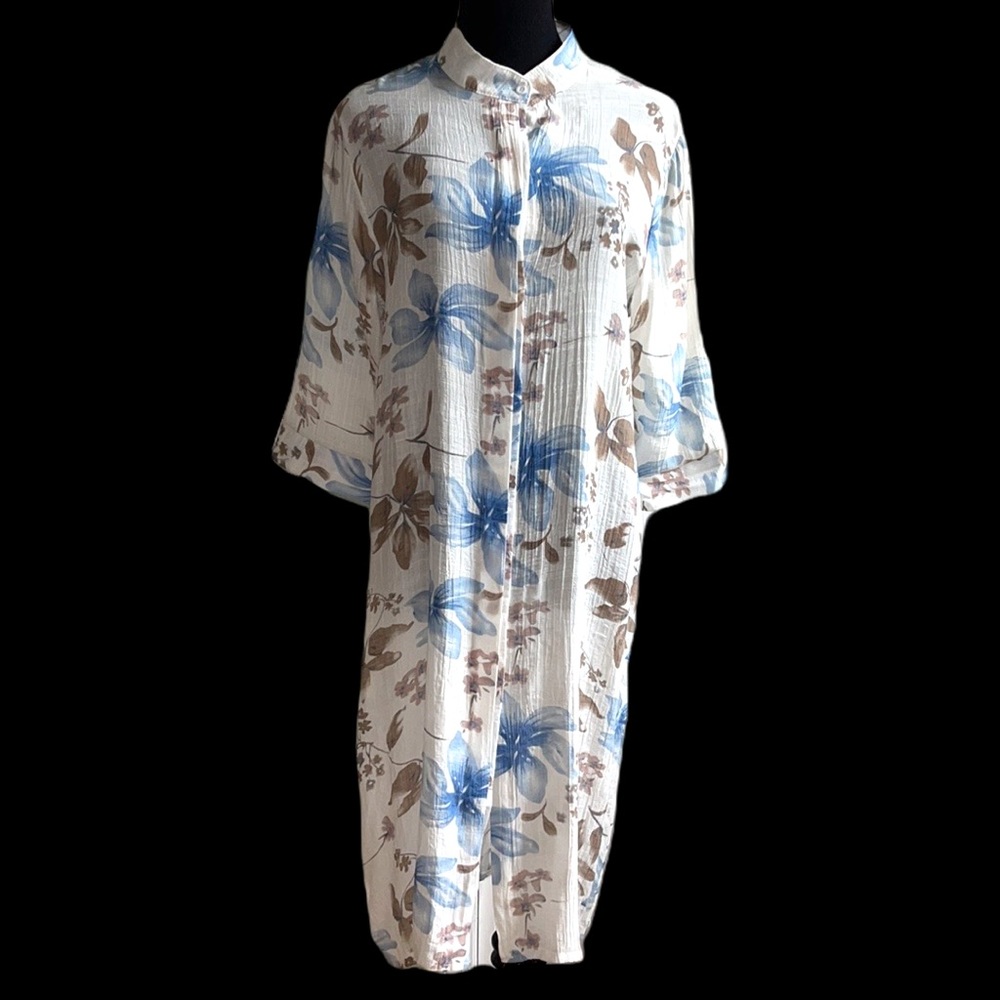 Floral Choker collar  button down dress